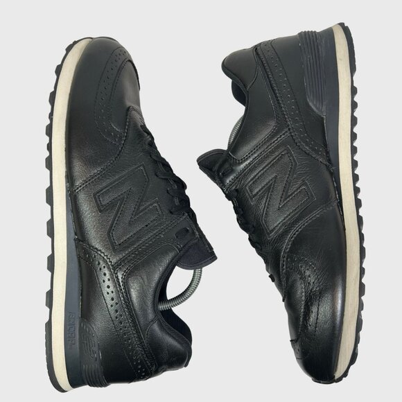 New Balance Classic 574 Mens Black White Sneakers sz 15 Wide 2E Premium Leather main image 4